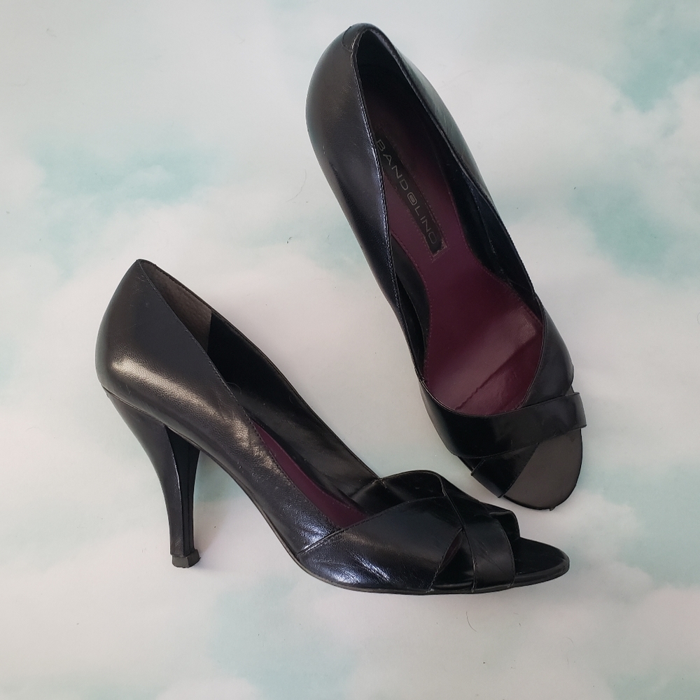 Bandolino Black Leather Heels Open Toe Pumps Size 9